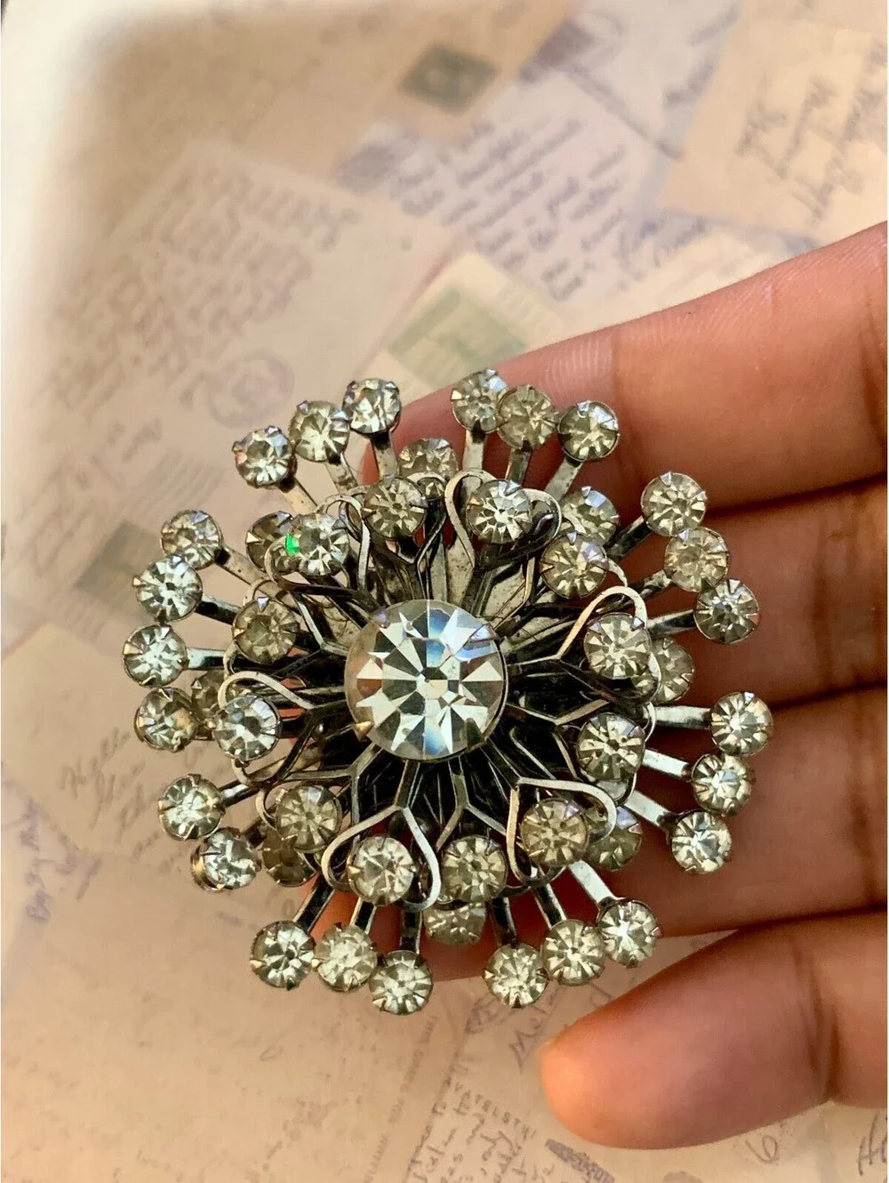 Vintage Sparkling Rhinestone Burst Brooch Pin - Glam Up